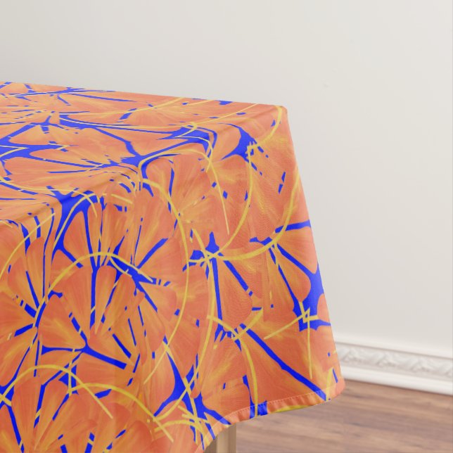 Royal Blue And Citrus Orange Tropical Art Design Tablecloth (In Situ)
