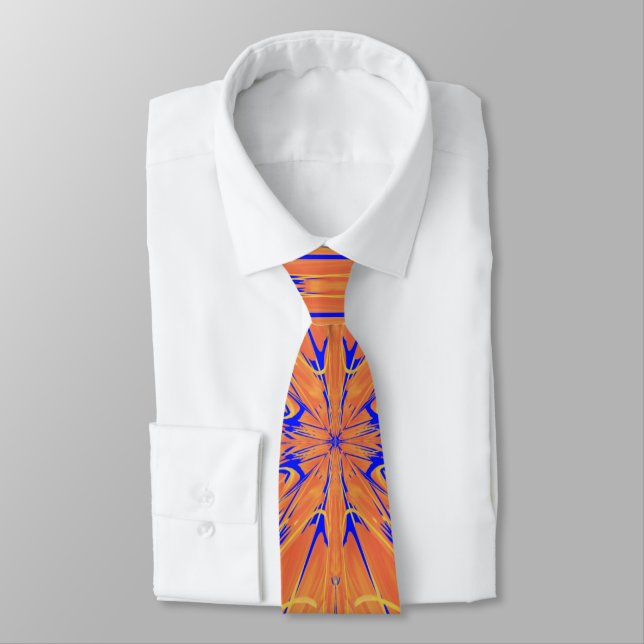 Royal Blue And Citrus Orange Tropical Art Design Tie (Tied)