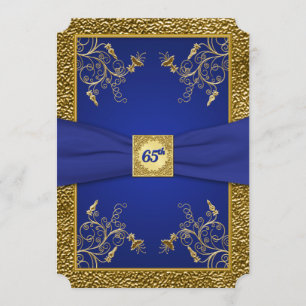 Royal Blue and Gold 65th Birthday Invitation