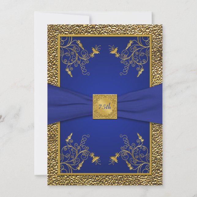 Royal Blue and Gold 75th Birthday Invitation (Front)