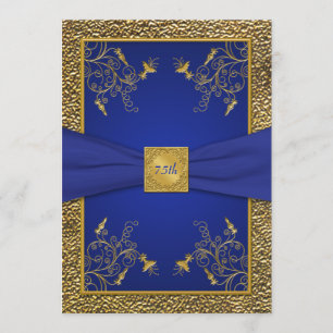 Royal Blue and Gold 75th Birthday Invitation