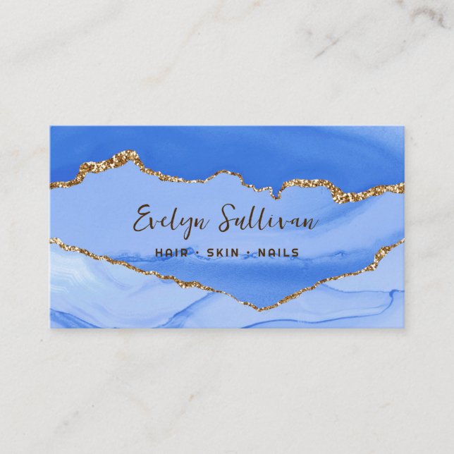 royal blue and gold agate business card (Front)