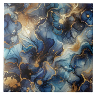 Royal Blue and Gold Alcohol Ink Tile