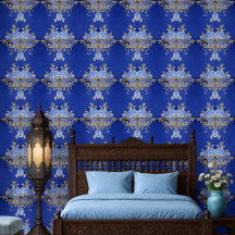 Royal Blue and Gold Arabesque Ornamental Pattern