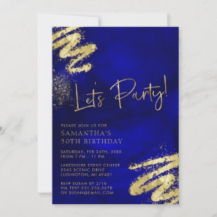 Royal Blue and Gold Birthday Invitation