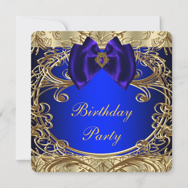 Royal Blue and Gold Birthday Party Invitation (Front)