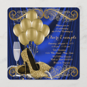 Royal Blue and Gold Birthday Party Satin Glam Invitation