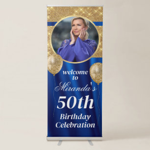 Royal Blue and Gold Birthday Retractable Banner