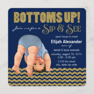 Royal Blue and Gold Boys Sip and See Invitation
