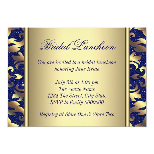 Royal Blue and Gold Bridal Luncheon Card