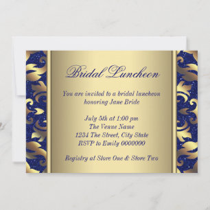 Royal Blue and Gold Bridal Luncheon Invitation