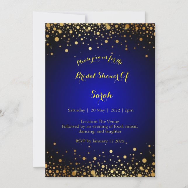 Royal Blue and Gold bridal shower wedding invite  (Front)