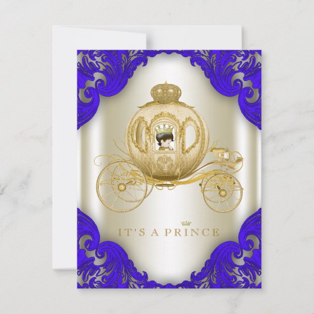 Royal Blue and Gold Carriage Prince Baby Shower Invitation (Front)