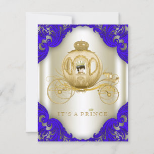 Royal Blue and Gold Carriage Prince Baby Shower Invitation