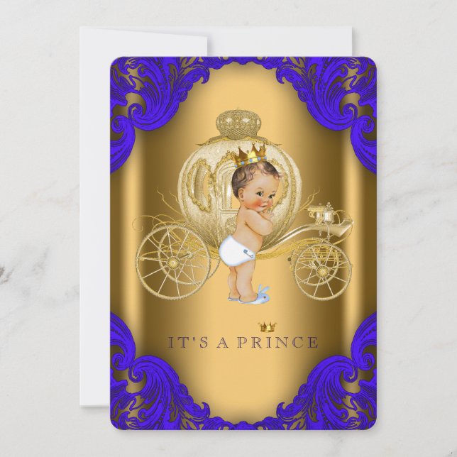 Royal Blue and Gold Carriage Prince Baby Shower Invitation (Front)