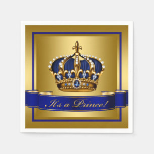 Royal Blue and Gold Crown Baby Shower Napkin