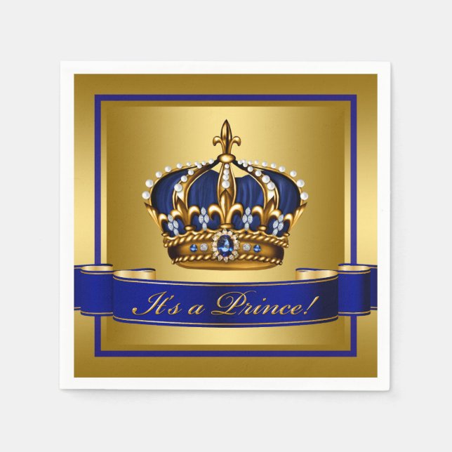 Royal Blue and Gold Crown Baby Shower Napkin (Front)