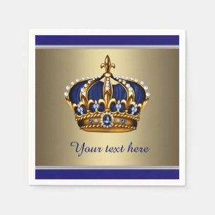 Royal Blue and Gold Crown Baby Shower Napkin