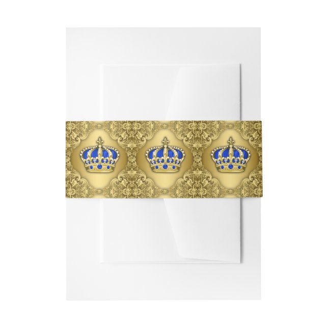 Royal Blue and Gold Crown Invitation Belly Band (Front Example)