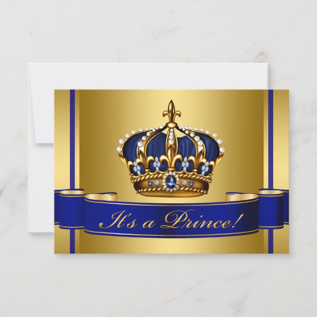 Royal Blue and Gold Crown Prince Baby Shower Invitation (Front)