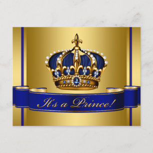 Royal Blue and Gold Crown Prince Baby Shower Invitation