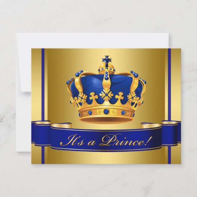 Royal Blue and Gold Crown Prince Baby Shower Invitation (Front)