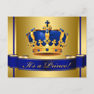Royal Blue and Gold Crown Prince Baby Shower Invitation