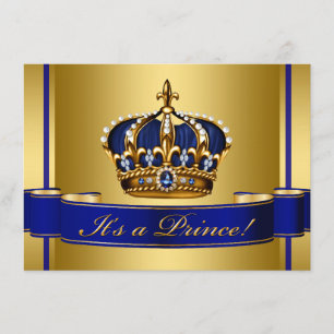 Royal Blue and Gold Crown Prince Baby Shower Invitation