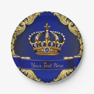 Royal Blue and Gold Crown Prince Paper Plate