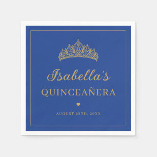 Royal Blue and Gold Elegant Tiara Quinceañera Napkin