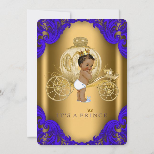 Royal Blue and Gold Ethnic Prince Baby Shower Invitation (Front)