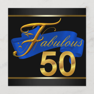 Royal Blue and Gold Fabulous 50th Birthday Party Invitation