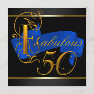 Royal Blue and Gold Fabulous 50th Birthday Party Invitation