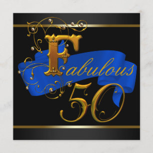 Royal Blue and Gold Fabulous 50th Birthday Party Invitation