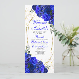 Royal Blue and Gold Floral Quinceanera Program Invitation