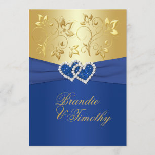 Royal Blue and Gold Floral Wedding Invitation