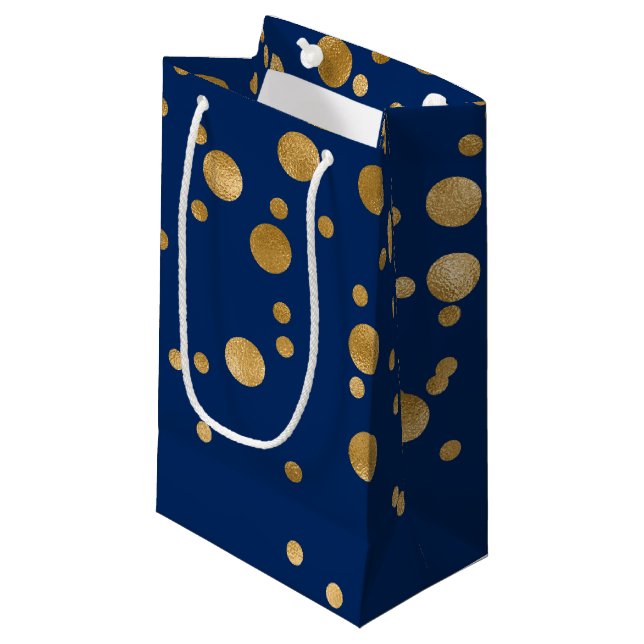 Royal Blue and Gold Foil Confetti Small Gift Bag (Front Angled)