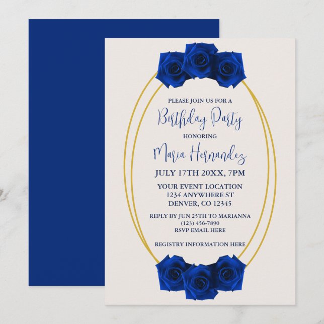 Royal Blue and Gold Geometric Birthday Invitation (Front/Back)