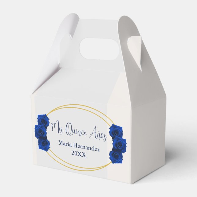 Royal Blue and Gold Geometric Quinceañera Favour Box (Front Side)