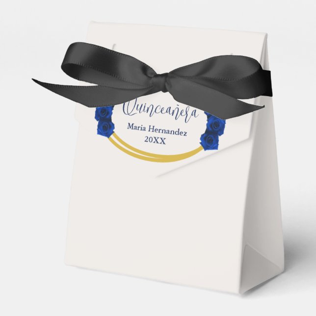 Royal Blue and Gold Geometric Quinceañera Favour Box (Front Side)