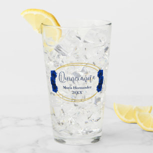 Royal Blue and Gold Geometric Quinceañera Glass