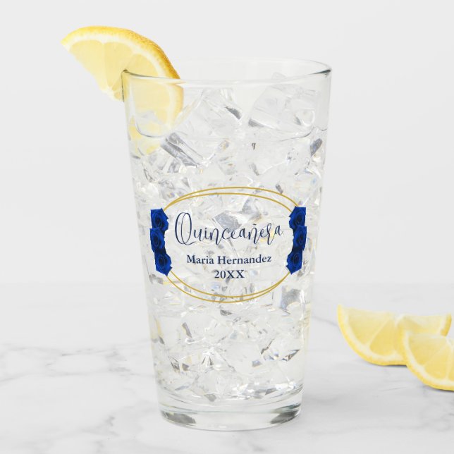 Royal Blue and Gold Geometric Quinceañera Glass (Front Ice)