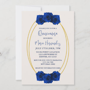 Royal Blue and Gold Geometric Quinceañera Invitation