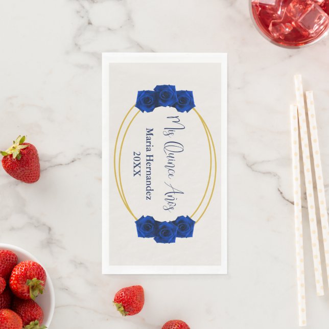 Royal Blue and Gold Geometric Quinceañera Napkin (Insitu)