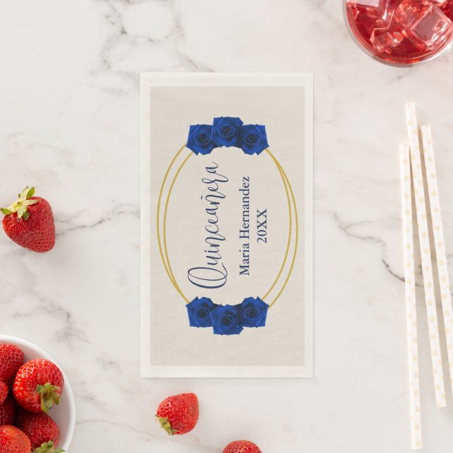 Royal Blue and Gold Geometric Quinceañera Napkin (Insitu)