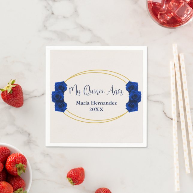 Royal Blue and Gold Geometric Quinceañera Napkin (Insitu)
