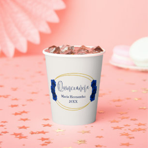 Royal Blue and Gold Geometric Quinceañera Paper Cups