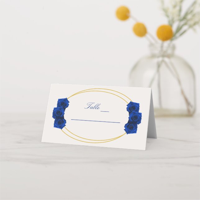 Royal Blue and Gold Geometric Quinceañera Place Card (Front)