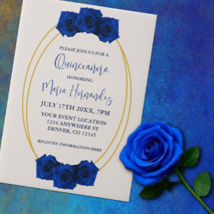 Royal Blue and Gold Geometric Quinceañera Vellum Invitations