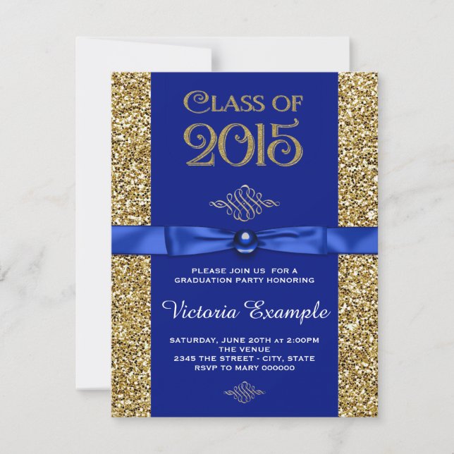 Royal Blue and Gold Graduation Announcements (Front)